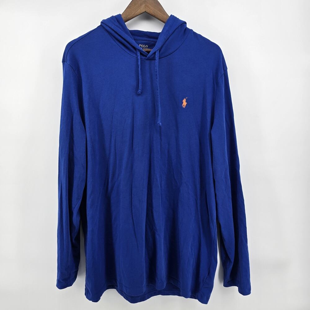 Polo Ralph Lauren Hoodie Men's XXL 2XL Blue Pony Logo Lightweight Shirt Pullover